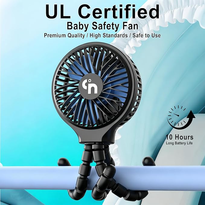 Portable Stroller Fan, USB or Rechargeable Battery Operated with 3 Speeds and 360°Rotate, Cooling Clip On for Baby Crib Travel Car Seat Black - Image 2