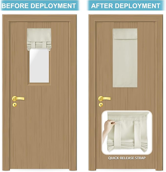 RYB HOME Classroom Door Window Cover Lockdown Shades Blackout, No Drill | Privacy Sidelight Glass Door School Office Blinds, Room Darkening Blocks Views, Portable Curtains, W12 x L30, Light Beige - Image 5