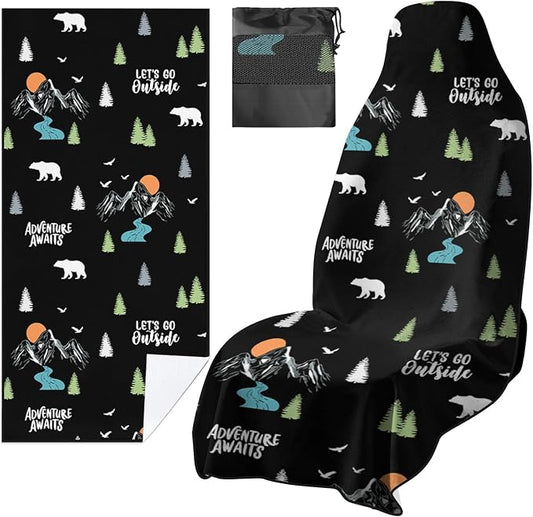 1 Pack Car Seat Towel Covers with Storage Bag, Multifunctional Camping Towel for Gym Outdoor Sport, Picnic, Beach, Pet Dog Travel,Non-Slip Washable Car Seat Protector (Adventure) by Unknown