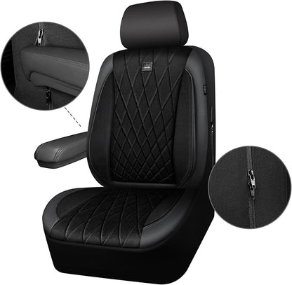 CAR PASS Luxury Faux Leather Car Seat Covers Front Seats, Breathable Soft Velvet Premium Automotive Seat Covers 2 Pack, Armrest Airbag Compatible Universal Fit for Most Sedan SUV Van Truck, Black - Image 7