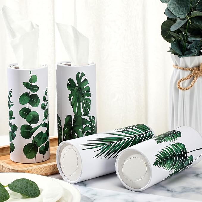Zonon 8 Pcs Greenery Car Tissue Cylinder with 3-ply Facial Tissue Bulk Round Tissues Holder Box Spring Travel Cylinders Tubes for Car Decoration with 50 Sheets for Cup Holder Round Container - Image 3