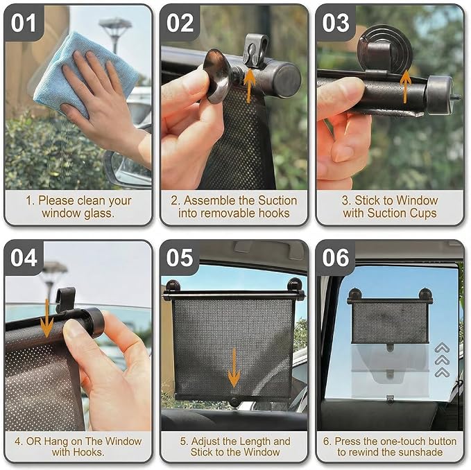 Car Side Window Shades, 2 Pack Retractable Roller Sun Shades, 18 x 20 in | UV and Sun Glare Reduction, Suction and Hook Installation, Easy Roll-Up Storage, Baby Car Window Shades for Travel - Image 2