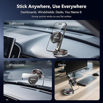 SYNCWIRE for MagSafe Car Mount [2-Axis Design] Nano Adhesive Gel + Suction Cup Magnetic Phone Holder for Dashboard & Windshield, 360° Adjustable for iPhone 17 16 15 14 13 12 11, Samsung, Matte Black - Image 9