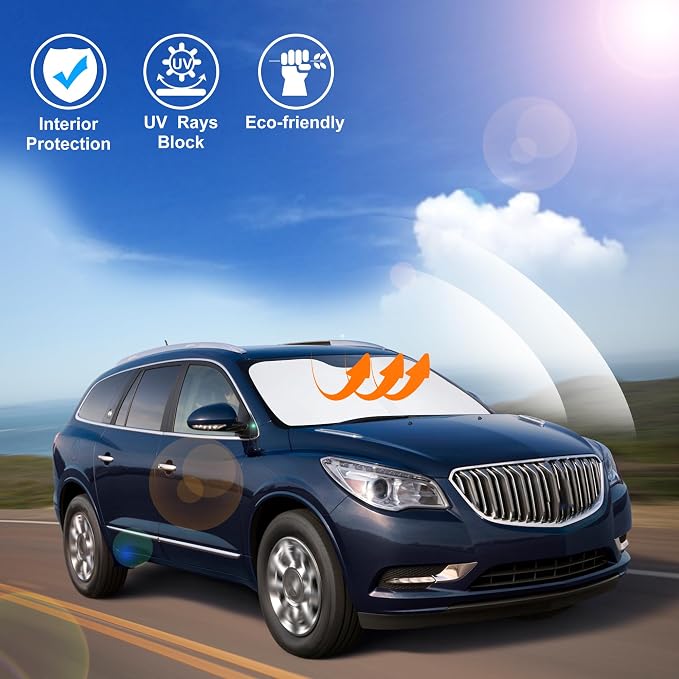 Windshield Sun Shade for 2010-2017 Buick Enclave Accessories | Full covered for windshield, Foldable & Durable, Block UV Rays, Reduce Heat, Easy to install, Keep Car Cooler - Image 5