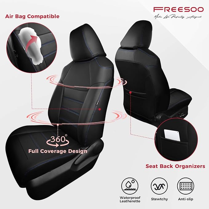 FREESOO Custom Leather Seat Covers for Toyota Corolla L LE 2020-2022 | Sedan, Full Set, Waterproof, Airbag Compatible, Scratch-resistant, Anti-slip, Protector Cushion, Durable Material, Easy-clean - Image 3