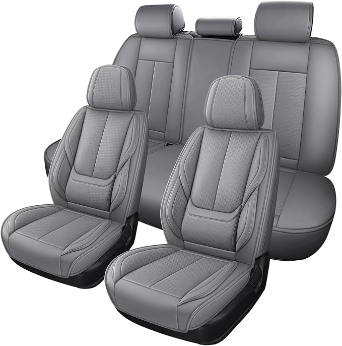 MINGBRON Car Seat Covers Full Set, Brown Car Seat Cover Lumbar Support, Car Seat Protector Waterproof, Nappa Leather Car Seat Cushion, Front Seats and Back Fit for Most Cars Beige by MINGBRONCARSEATCOVER