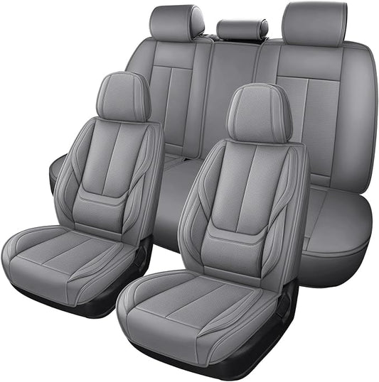 MINGBRON Car Seat Covers Full Set, Brown Car Seat Cover Lumbar Support, Car Seat Protector Waterproof, Nappa Leather Car Seat Cushion, Front Seats and Back Fit for Most Cars Beige by MINGBRONCARSEATCOVER
