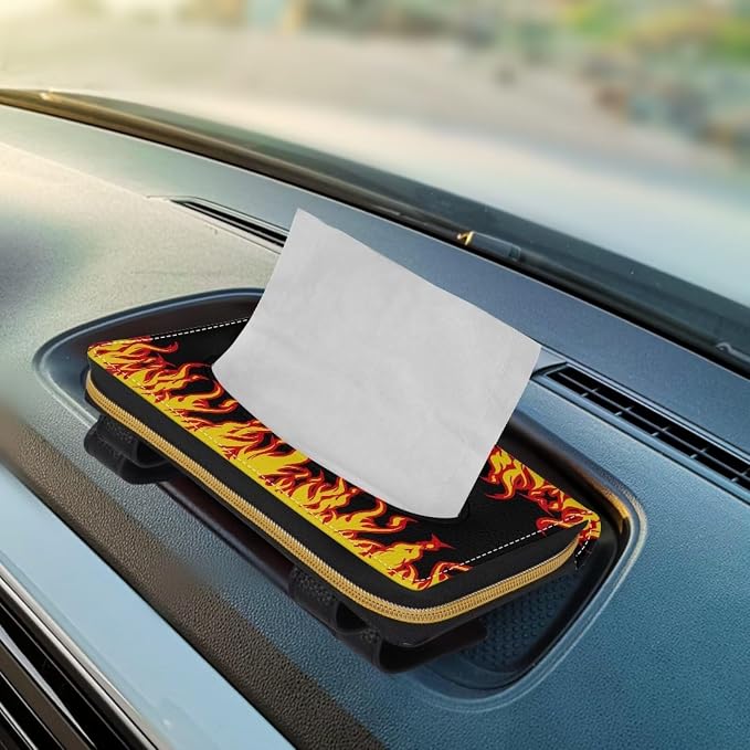 Biyejit 2 Pack Car Tissue Holder, Fire Flame PU Leather Hanging Paper Towel Box, Auto Napkin Holder Cover Paper Tissue Dispenser for Sun Visor & Backseat Vehicle - Image 5