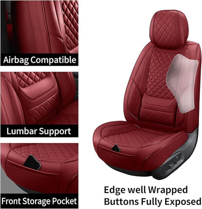 Leather Car Seat Covers Full Set Automotive Seat Protectors | Breathable Waterproof Durable Full Surround & Lumbar Support Design Non-Slip Universal Fit for Most Cars SUVs Trucks Vans Red - Image 4
