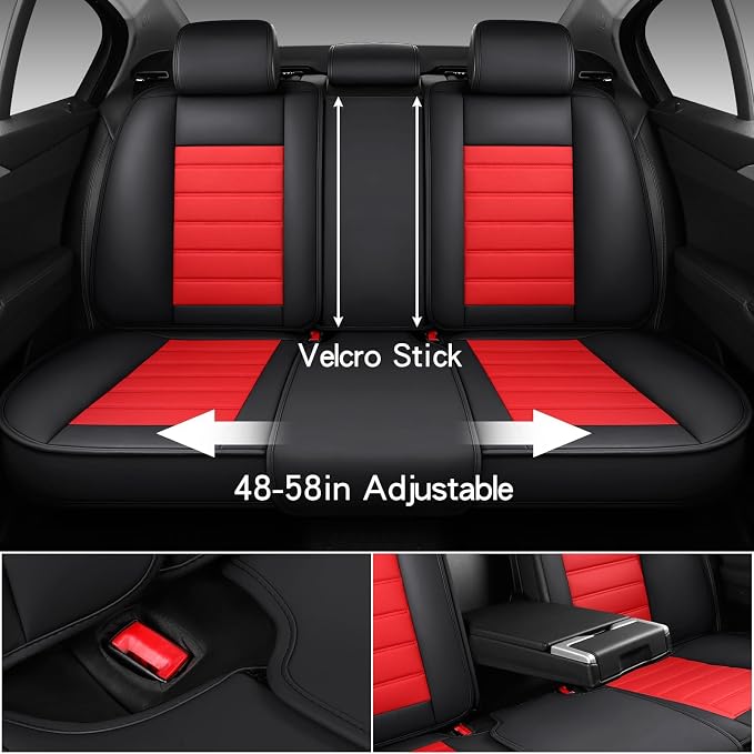 MINGBRON Car Seat Covers Full Set,Black White Car Seat Cover, Car Seat Protector Waterproof, Nappa Leather Car Seat Cushion Fit for Most Cars Red - Image 3