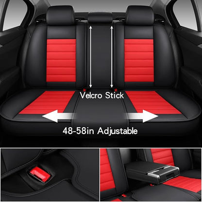 MINGBRON Car Seat Covers Full Set,Black White Car Seat Cover, Car Seat Protector Waterproof, Nappa Leather Car Seat Cushion Fit for Most Cars Red - Image 3