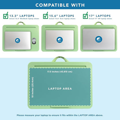 LAPGEAR The Original Lap Desk – Sage Green, Fits 17" Laptops | Microbead Cushion, Device Ledge, Built-In Pencil Tray, Carry Handle - Image 3