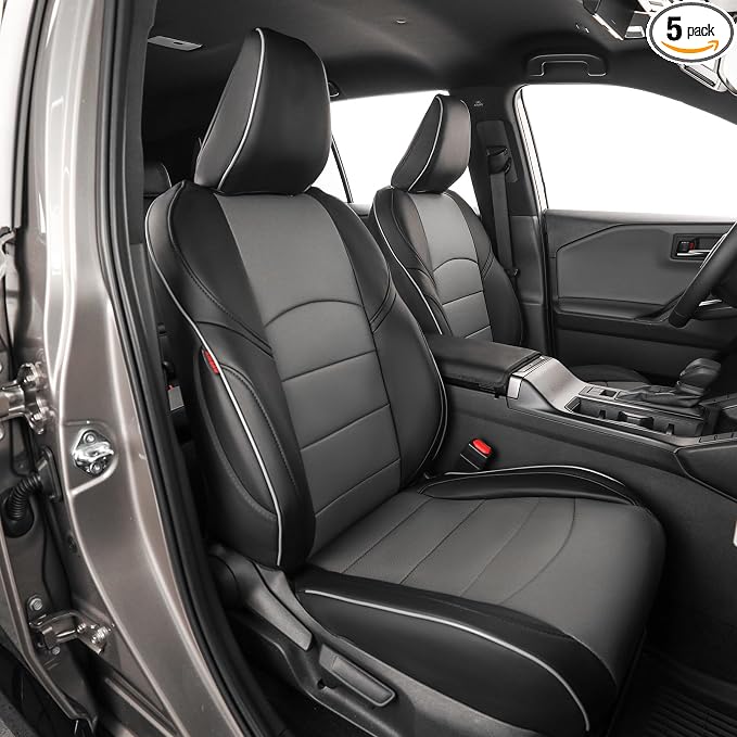 EKR Rav4 Seat Covers Custom Fit for Toyota Rav4 (Hybrid) LE/XLE Premium 2026,Waterproof Leather Car Seat Cover Full Set for SUV,Faux Leather(Black/Gray) by EKR