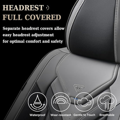 Coverado Car Seat Covers Full Set, Automotive Seat Covers Car Seat Protector Car Seat Cushion, Waterproof Leather Seat Covers for Cars, Universal Fit for Most Sedans SUV Pick-up Truck(Gray&Black) - Image 5
