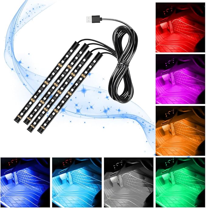 Car LED Strip Light, 12V 48 LED Vehicle Under Dash Neon Ambient Night Decor Lamp with USB Port, Automotive Interior Lighting Accessories, Universal for SUV Truck Sedan (Orange) - Image 6