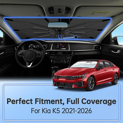 Windshield Sun Shade Umbrella for Kia K5 2021-2026 Front Window | Foldable Car Sunshade, Highly Reflective Auto Sun Shield Visor for UV Protection, Keep Car Cool Accessories - Image 2