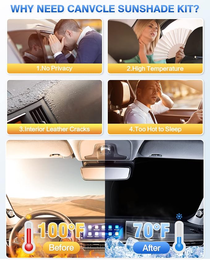 Canvcle Sunshade for 2020-2025 2026 Nissan Sentra Windshield Sun Shade Side Rear Window Shade Cover Sun Visor Shield Privacy Protection Keep Vehicle Cool Black 6PCS - Image 3
