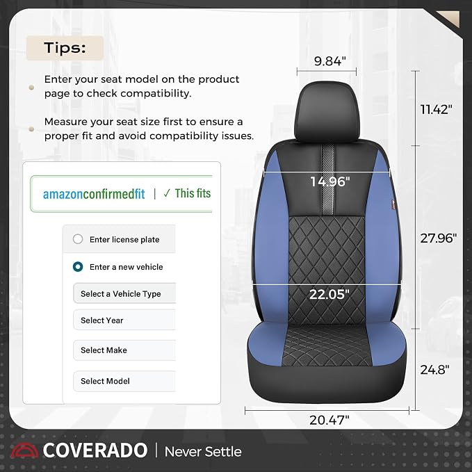 Coverado Car Seat Covers Full Set, Automotive Leather Seat Covers for Car，Universal Fit Front Back Seat Cover, Non-Slip Waterproof Breathable Car Seat Protector - Image 8