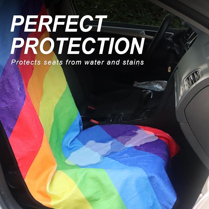 Sweat Towel Car Seat Cover Protector Front Seats for Gym Workout, Running, Swimming, Beach and Hiking, Waterproof Universal Seat Cover for Car, Trucks, Van & SUV (2, Rainbow, Front) - Image 3