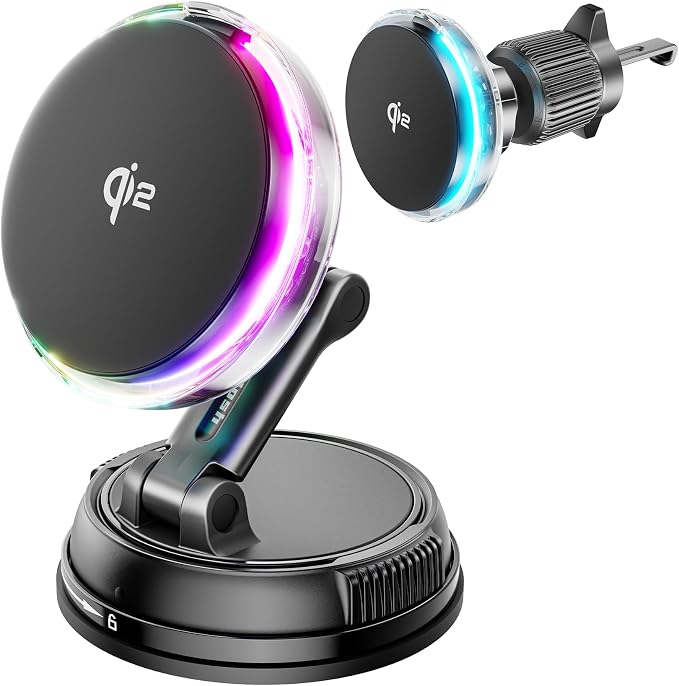 for Qi2 15W MagSafe Car Mount Charger with Cooling Fan, [Rapid Charging Cooler with RGB Lights], 78+LBS Stronger Suction Wireless Magnetic Mount on Vent/Dash/Windshield, for iPhone 17 16 15 14 13 12 by GuMosh