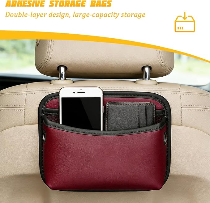 Car Seat Side Pocket Organizer, Leather Automotive Seat Door Pouch Bag Organizer, Vehicle Wallet Cards Phone Sunglasses Storage Holder Pocket Accessories, Universal Fit (Red) - Image 4