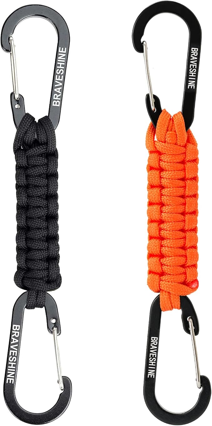 BRAVESHINE Paracord Keychain Carabiner Clip | D Ring Hanger Lanyard Hook | 7.3inch Long | for Stroller, Water Bottle, Key, Backpacks, Men, Women, Luggage, Car Seat Headrest, Fence, Bag Charms by BRAVESHINE