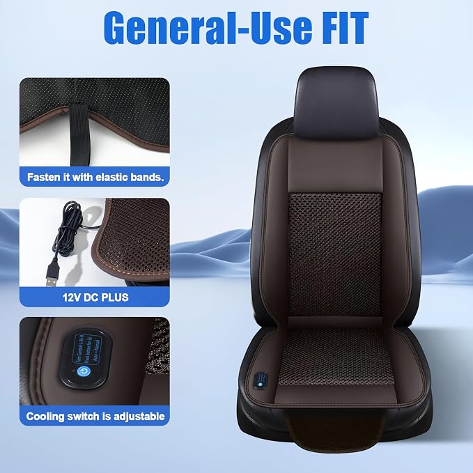 Cooling Car Seat Cushion – 3 Speeds Adjustable | Ventilated Car Seat Cover for Cars Without AC, Breathable Automotive Cooling Seat Cover, 12V Plug & Play, Brown - Image 2