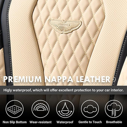 Coverado Car Seat Covers, Leather Seat Covers Full Set, Beige Seat Covers, Car Seat Cushion, Driver Car Seat Covers, Waterproof Car Seat Protector Fit for Most Cars - Image 7