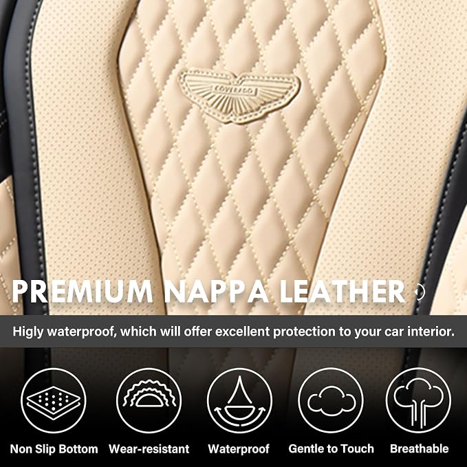 Coverado Automotive Seat Covers Front Seats, Seat Covers 2 Pack, Beige Car Seat Cover, Waterproof Auto Seat Covers, Car Seat Cushion, Front Car Seat Covers Leather Car Seat Protector Fit for Most Cars - Image 6