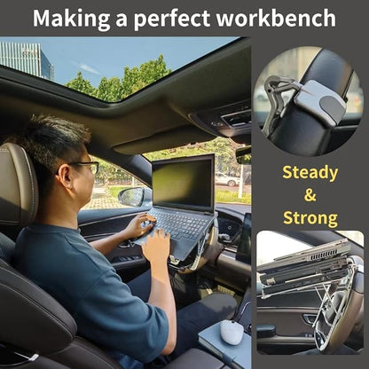 Car Laptop Mount, Height Adjustable Steering Wheel Laptop Tray for Car, Foldable Laptop Desk for Truck SUV Tesla, Portable Vehicle Workstation Table | Steering Wheel & Desktop Dual Mode, 5-Second Quick Scene Switch - Image 3