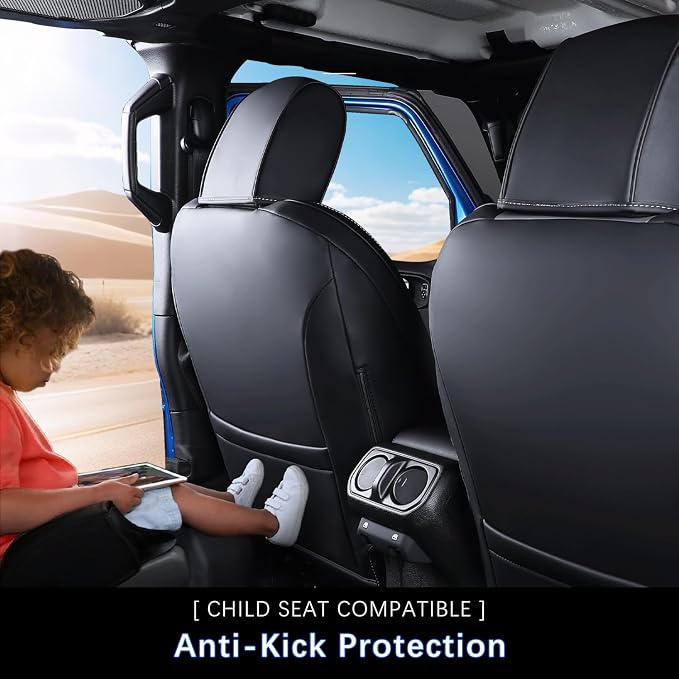 Custom Fit Car Seat Covers Full Set for 2020-2026 Jeep Gladiator | Premium Faux Leather, Waterproof, Scratch Resistant, Airbag Compatible, Not for Front Power Seats - Image 3