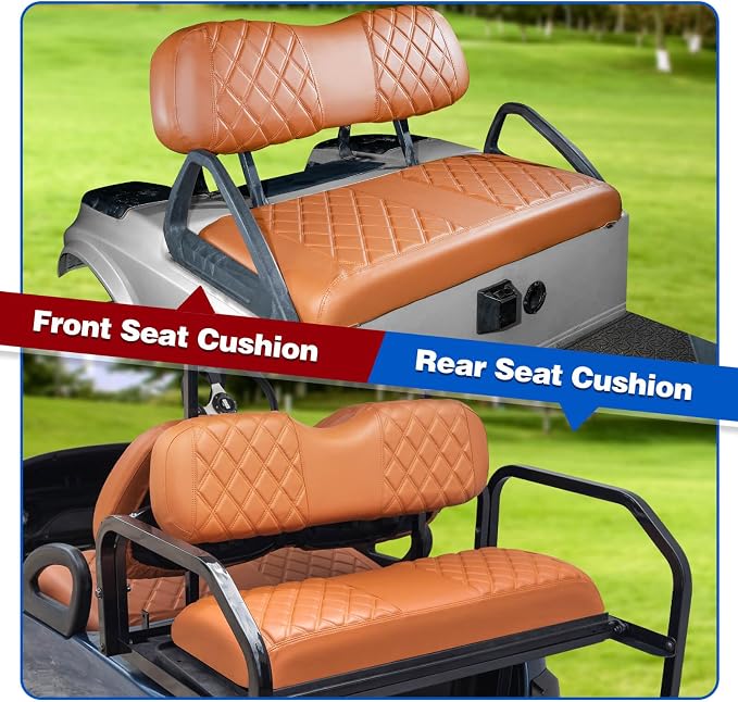 NOKINS Golf Cart Seat Covers 4 Piece Fits Club Car DS 2000.5-Up | Front and Rear Seat Vinyl Covers, Golf Cart Accessories, No Staples(All Brown) - Image 5