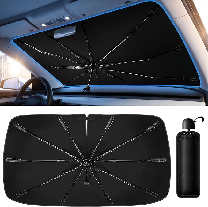 Windshield Sun Shade Umbrella, Foldable Car Windshield Sun Shade Cover, 56" x 31" UV & Heat Insulation Car Sun Shade, Universal Fit for Sedans, SUVs & Trucks by Unknown