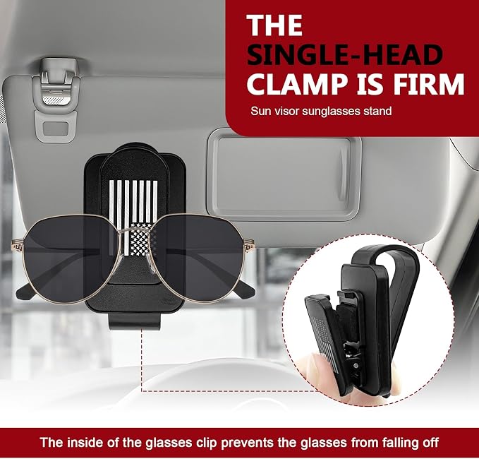 Sunglass Holder for Car Visor American Flag Universal Clip On Organizer Card Ticket Clip for Thin and Thick Eyeglasses and Shades Secure Easy Access Car Visor Accessory(Black) - Image 7