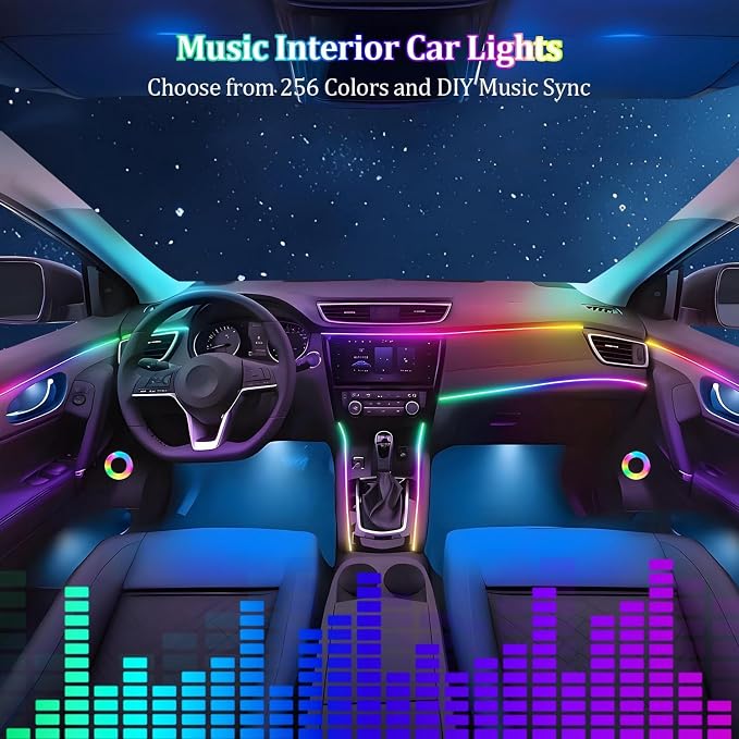 Interior Car LED Strip Lights,Acrylic LED Lights for Car with Dynamic Dreamcolor Chasing,43.3in USB RGB Neon Strip Fiber Optic LED Ambient Lighting Kits with Remote APP,for Inside car Decorations - Image 7