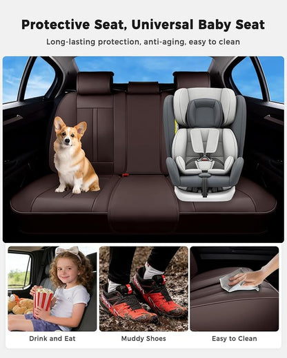 Huidasource Coffee Back Seat Cover Luxury Nappa Leather, Rear Seat Cover with Velcro Adjustable, Ventilation Holes, Child Seats, Seat Covers Waterproof Universal Fit for Most Cars SUV Trucks, Coffee - Image 4