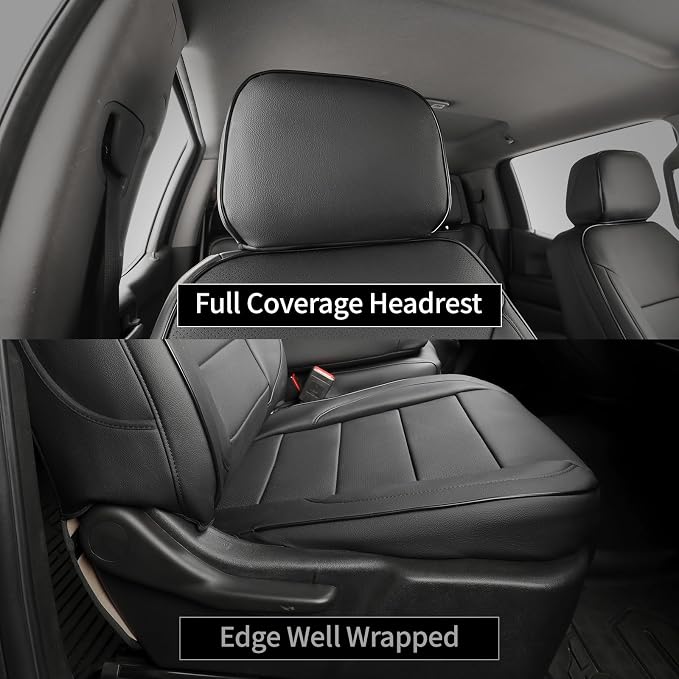 Silverado Seat Covers for 2014-2018 Silverado/Sierra 1500/HD 2500/3500 RegularCab(2-Door),3 Seats,Fully Covered,Waterproof Truck Leather Seat Protector(Full Set,Black) - Image 3