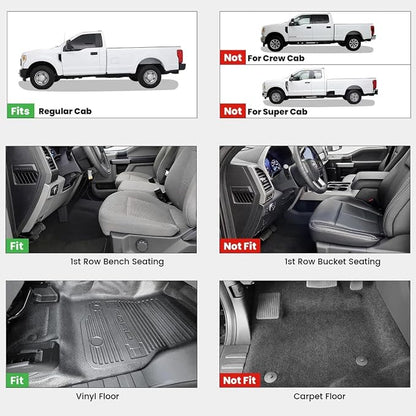 LASFIT Floor Mats for Ford F250 F350 F450 2017-2026 Regular Cab Front Bench Seat (Not Fit Row Bucket Seating) Vinly Floor Super Duty All Weather Protector TPE Car Floor Liner, only 1st, 1pcs Black - Image 2