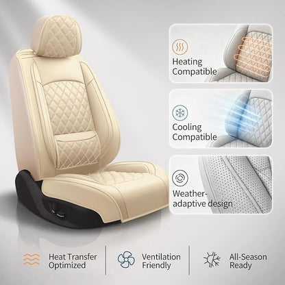 Fit Canyon Car Seat Covers for GMC Canyon 2015-2025 2026 - Luxury Leather, Anti-Slip, All-Weather, Waterproof & Breathable, Airbag Compatible, 2 Front Seats Only (Beige) - Image 8