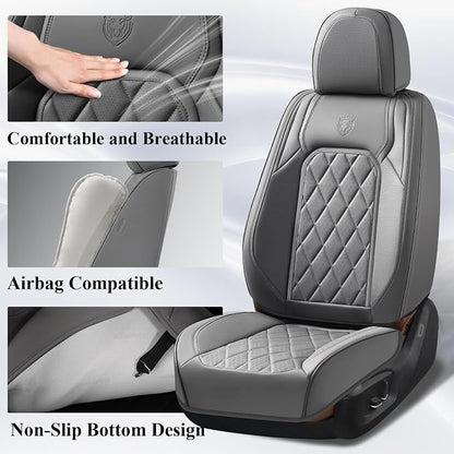Coverado Car Seat Covers Full Set, Luxury Faux Leather Seat Covers for Cars, Waterproof Car Seat Protector, Gray Car Seat Cover, Universal Automotive Seat Covers Fit for Most Sedan SUV Trucks - Image 4