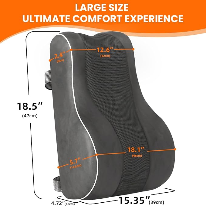 CloudBliss XL Lumbar Support Pillow, Memory Foam for Office Chair, Gray | Ergonomic High-Density Memory Foam, Adjustable Straps, Washable Mesh Cover, Lower Back Support for Office, Gaming & Car Seat - Image 8