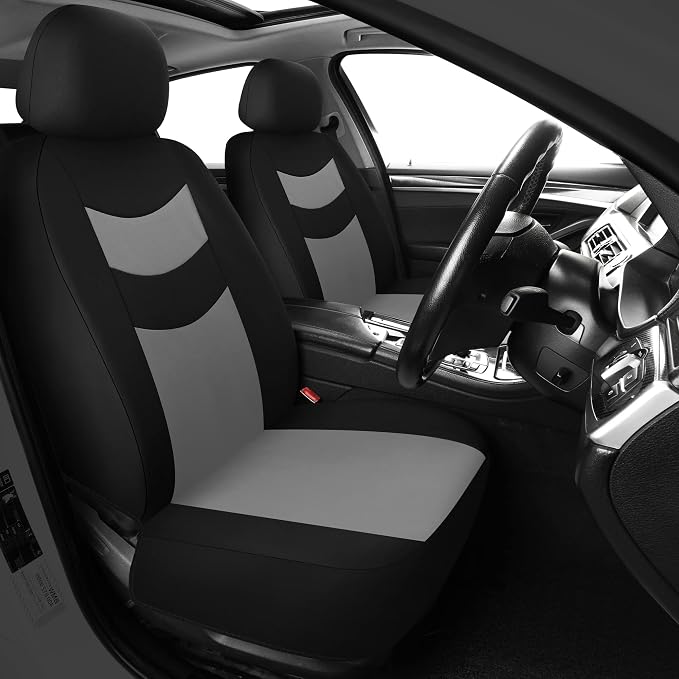 Universal Car Seat Covers for Front Seats, Cloth Front Car Seat Cover, Easy to Install, Breathable and Washable Universal Interior Covers for Auto, SUV, Sedan, Van, Airbag Compatible, Black & Grey by Tapha