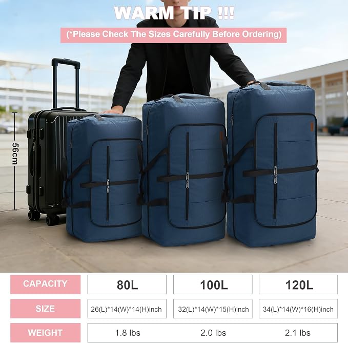 100L Travel Duffle Bag for Men, Urtala 32” Large Duffle Bag for Traveling with Shoe Compartment, Foldable Travel Duffel Bag for Men Women Waterproof & Tear Resistant (Dark Blue, EXTRA LARGE, 100L) - Image 8
