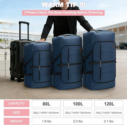 100L Travel Duffle Bag for Men, Urtala 32” Large Duffle Bag for Traveling with Shoe Compartment, Foldable Travel Duffel Bag for Men Women Waterproof & Tear Resistant (Dark Blue, EXTRA LARGE, 100L) - Image 8
