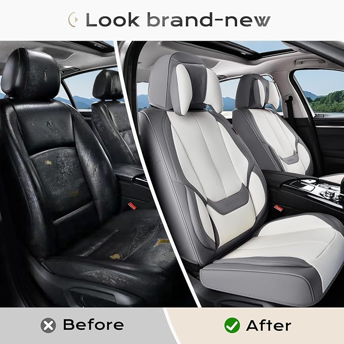 Coverado Car Seat Covers, Seat Covers for Cars, Waterproof Leather Auto Seat Protectors, Leather Car Seat Cushion, Car Interiors Accessories Universal Fit for Most Cars - Image 8