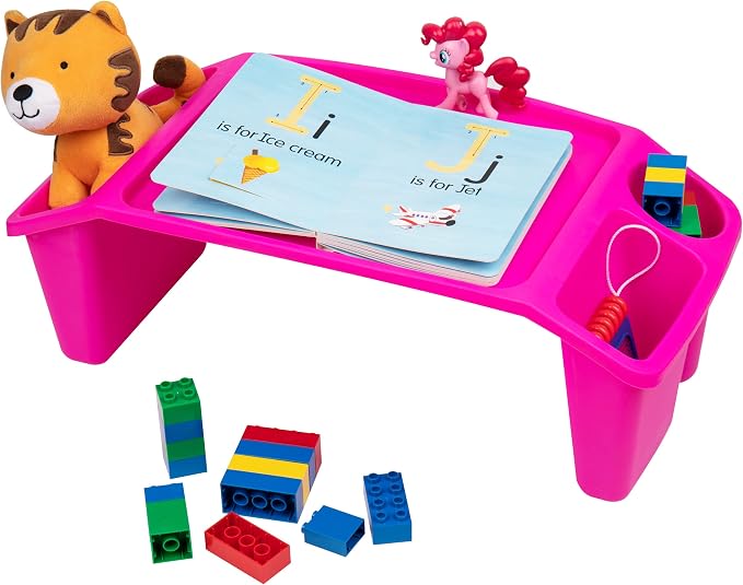 Mind Reader Kids Lap Desk, Portable Activity Tray with Side Storage, Stackable Plastic Desk for Drawing, Snacks, Study, Set of 2, Pink - Image 3