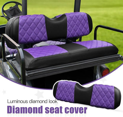 NOKINS Golf Cart Seat Covers Fits Aftermarket Standard Rear Seat Cushion | Fit for Club Car Precedent/DS/EZGO RXV/TXT/Yamaha Drive, No Stapler, Multiple Colors&Breathable (Purple&Black) - Image 2