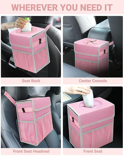 Capolo Car Trash Can with Lid, Leakproof Car Garbage Can Car Trash Bag | Waterproof, Trash Can for Car, 3 Mesh Pockets, Mini Hanging Vehicle Car Trash Bin, for Back/Front Seat (Pink,3 Gal) - Image 6
