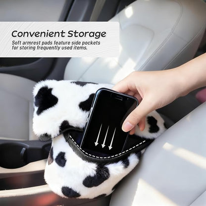 Fluffy Car Armrest Cover with Side Pockets – Plush Fuzzy Fur Center Console Armrest Cushion Pad, Universal Winter Car Interior Protector, Soft Arm Rest Cover with Storage for Women & Men (COWS) - Image 4