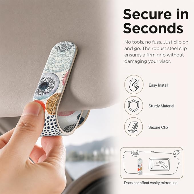 Sunglasses Holder for Car Visor, PU Leather Glasses Clip Organizer, Cute Magnetic Eyeglass Holder for Vehicle Sun Visor, Car Interior Accessory for Women & Men, Abstract Circles - Image 4